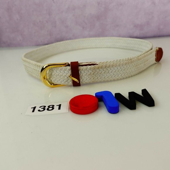 Women's White Brown Braided Belt LARGE Leather Office Boho‎ Gold Pleated D Ring - Picture 6 of 7